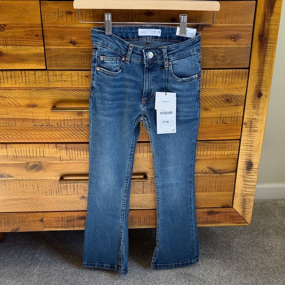 NWT Zara Girls Classic Blue Denim Jeans Flare Fit